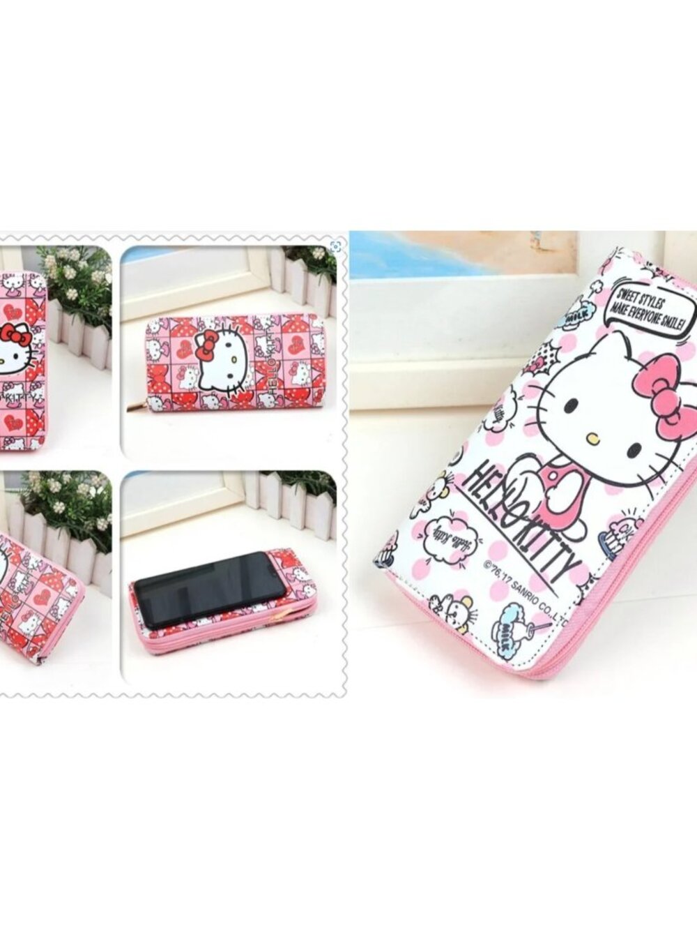 Hello Kitty Long Wallets Organizer Cute Zipper Closure Safe Clutch Lot 2